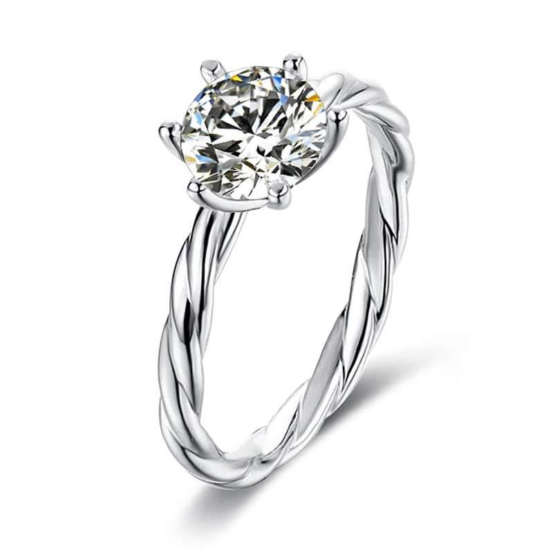 14K White Gold Diamond Rings DEF 6.5mm Round Cut Center Stones 1.0ct Moissanite Marriage Ring Women Engagement