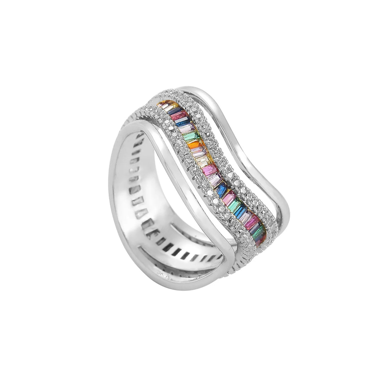TOP ICY Multicolor Diamond Irregular Shape Men's Ring Iced Out Brass 18K Gold Plated Baguette Cubic Zirconia Luxury Men Ring