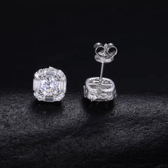 Ice Stone Hip Hop Baguette Moissanite Earrings 925 Silver Screw Back