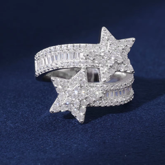 Ice Stone VVS D Moissanite Double Layer Star Ring