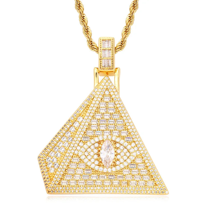 Top Icy Hip Hop Jewelry All-seeing Eye Diamond Pendant  Iced Out Cubic Zircon Eye of Providence Necklace For Men and Women