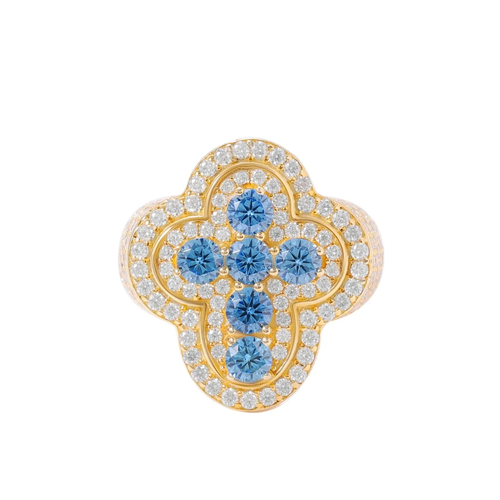 New Design Rappers Cross Moissanite Diamond Blue CZ Rings 925 Sterling Silver Pass Test Jewelry Gift Wholesale Geometric Ring