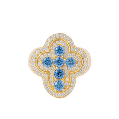 New Design Rappers Cross Moissanite Diamond Blue CZ Rings 925 Sterling Silver Pass Test Jewelry Gift Wholesale Geometric Ring