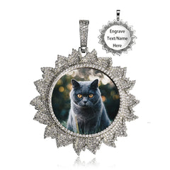 Bling Extra Custom Round Shaped Sun Flower Circle Photo Diamond Charm Pendant Picture Necklaces Jewelry For Women Men