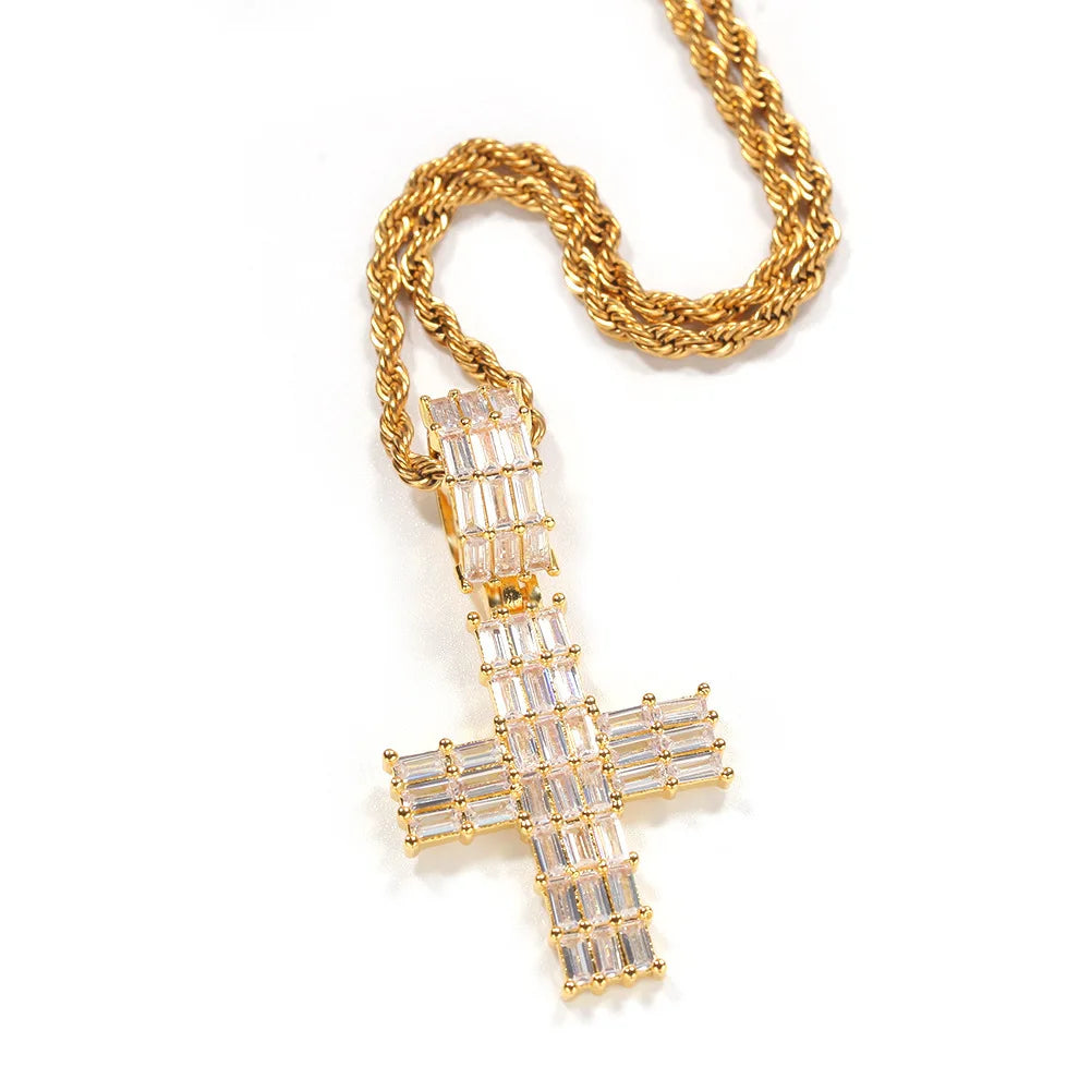 Top Icy Hip Hop Jewelry Iced Out Diamond Pendant  Cubic Zircon Gold Plated Religious Necklace For Men and Women