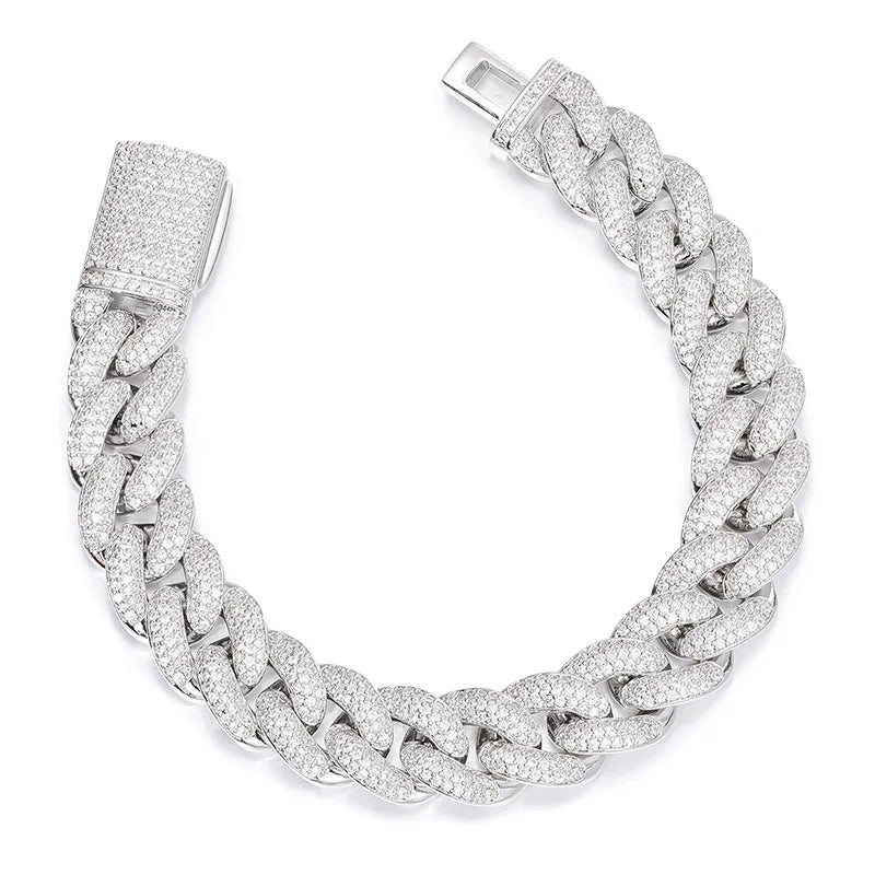 Iced Out15mm Bubble Diamond Cuban Bracelet for Men Cuban Miami Bracelet with 18k Gold Plated