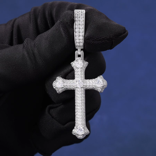 Ice Stone Thorns Cross Moissanite Pendant Necklace