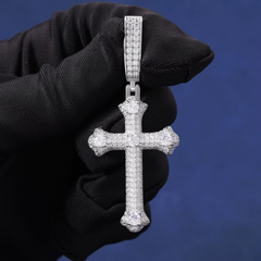 Ice Stone Thorns Cross Moissanite Pendant Necklace