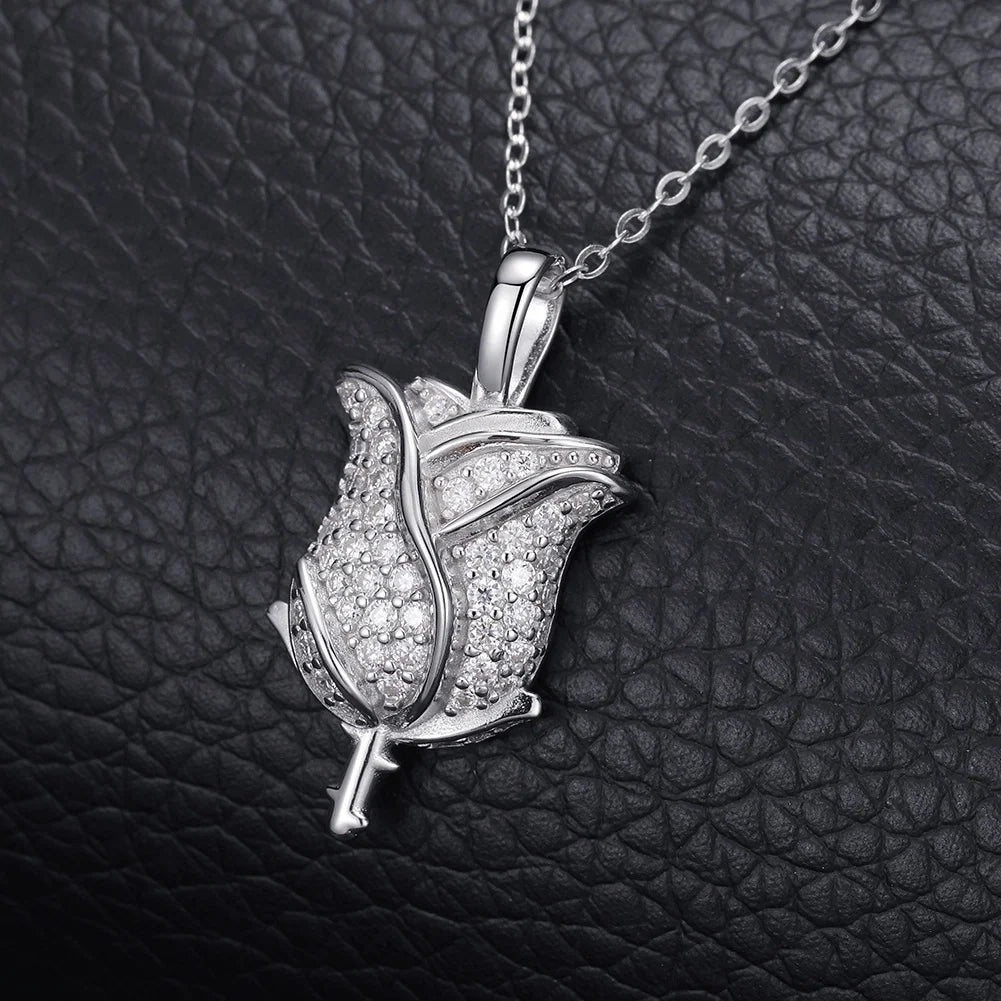 Moissanite 925 Sterling Silver Rose Pendant Iced Out Moissanite Pendant Pass Diamond Tester Silver Necklace  Women Jewelry