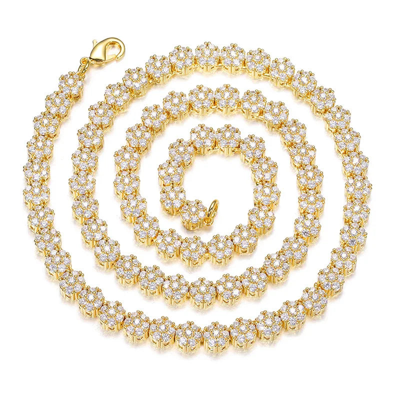 Top Icy 8mm Flower Shape Diamond AAA Cubic Zirconia Tennis Chain Cute Women Necklace Bling Tennis Necklace