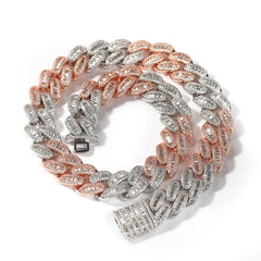 3 Colors Bi Colors 15mm Cz rainbow baguette Cuban Link Chain Multi Color Fashion 14" Women Cuban Chain Chocker Necklace