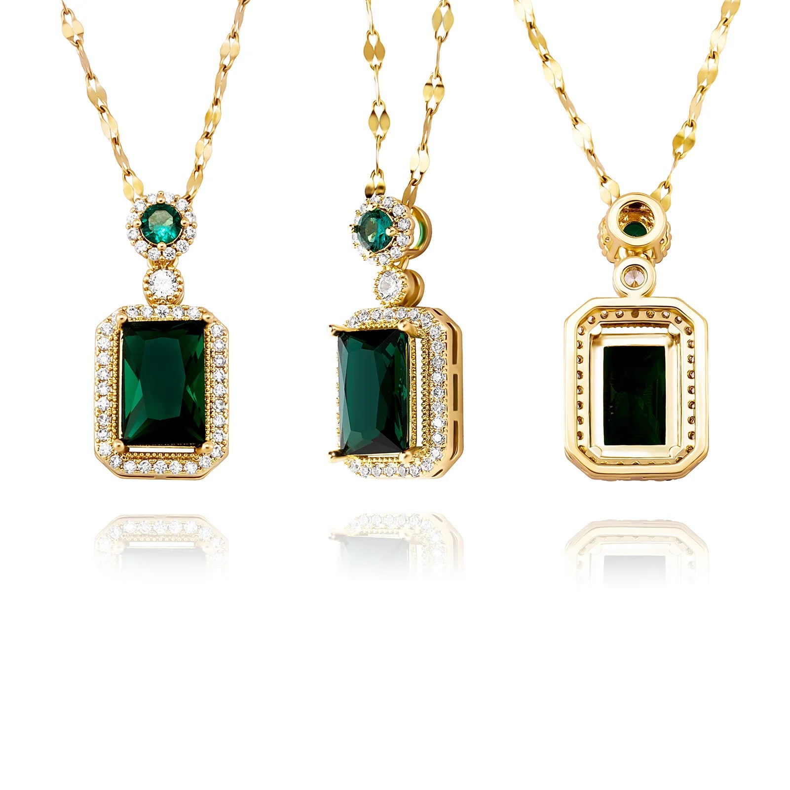 2022 Fashion Personalized Necklace Gold Silver Plated Green Zircon Jewelry Pendant Necklace For Women