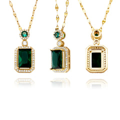 2022 Fashion Personalized Necklace Gold Silver Plated Green Zircon Jewelry Pendant Necklace For Women