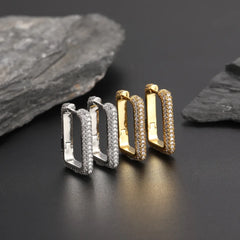 Ice Stone 18K Gold Silver Plated CZ Rectangle Hoop Earrings