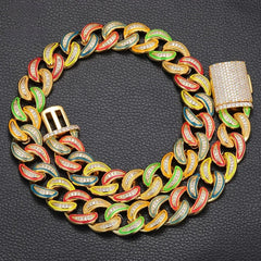 Top Icy 18mm Multicolor Luminous Cuban Link Chain Box Clasp Iced Out Man Hip Hop Necklace Bling Square Diamond Cuban Bracelet