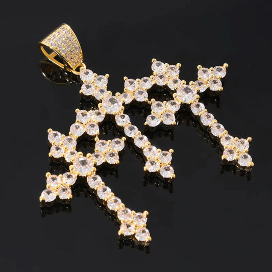 Ice Stone Fashion Iced Out 3 Cross Charm Necklace