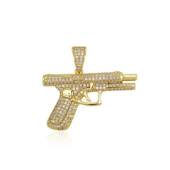 Iced Out Hand Pistol Pendant Necklaces Hip Hop Men Punk Jewelry Gold Silver Plated Charms