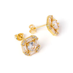 Ice Stone Baguette Diamond Stud Iced Out 18K Gold Earrings