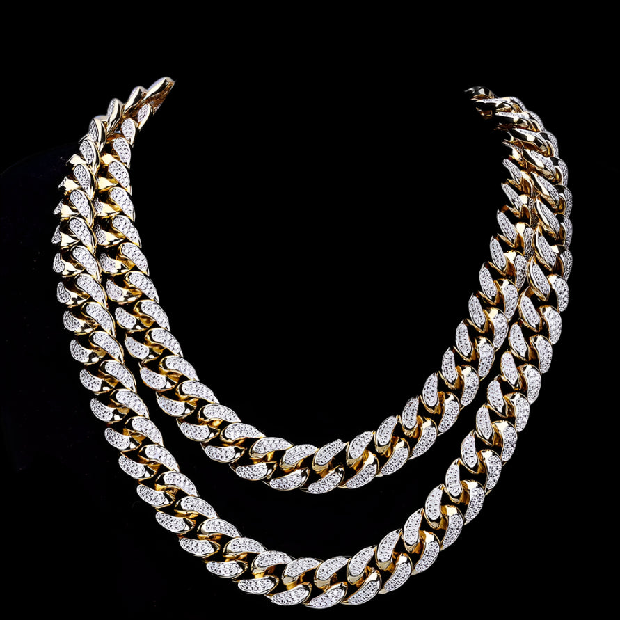 Gold Silver Bracelet Iced Out Diamond Bling Hip Hop  Wholesale Miami Gold Chian Cuban Link Chain for Men Jewelry Necklaces