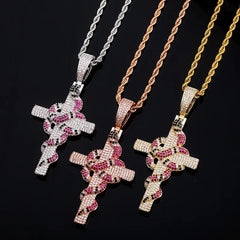 Classic Iced Out Snake Ankh Religious cross Pendant Latest design Hip Hop serpent Gold white gold Cross pendant necklace jewelry