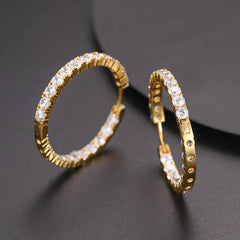 Ice Stone Hip Hop Fashion Brass Gold Plated Diamond Hoop Earrings