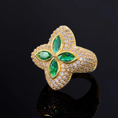 Ice Stone 2025 New Brass 18K Gold Plated Hip Hop Zircon Ring