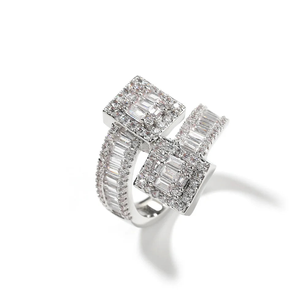 New designer hip hop iced out baguette ring man women fashion square shape party rock finger ring