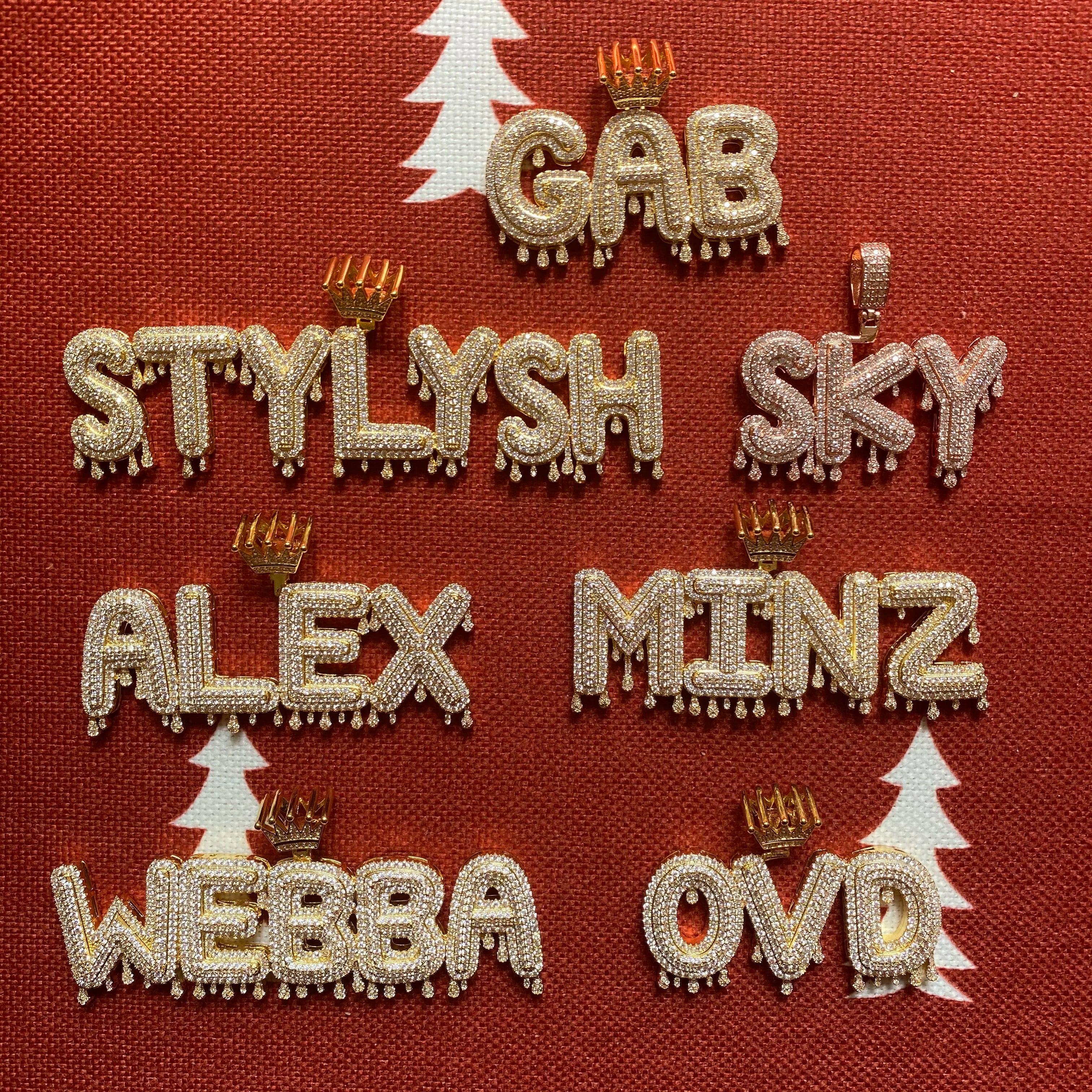 Name Crown Bail Drip Initials Bubble Diamond Custom cz Letters Pendant Necklace For Men Women Gold Color Cubic Zircon Hip Hop Je