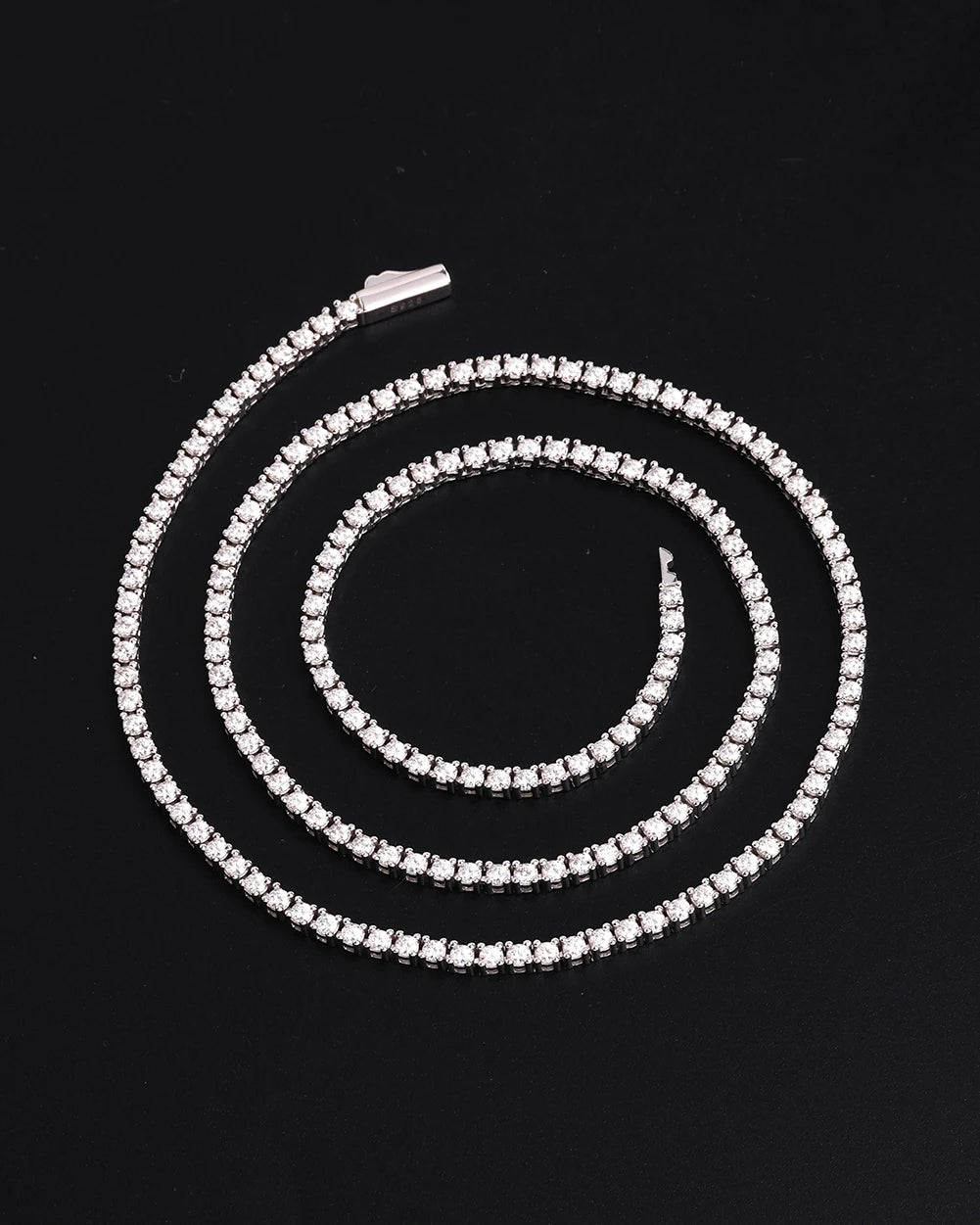 Hip Hop Jewelry: 2mm Silver Moissanite Tennis Bracelet/Necklace with Secure Spring Clasp - Urban Chic Accessories