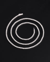 Hip Hop Jewelry: 2mm Silver Moissanite Tennis Bracelet/Necklace with Secure Spring Clasp - Urban Chic Accessories
