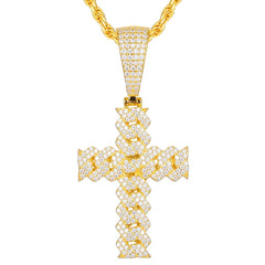 Ice Stone Paved Moissanite Cross Pendant Necklace