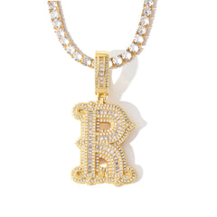 New Arrival Iced Out 5A Cubic Zircon Gold Plated letter name Necklaces Women Initial baguette Letter Necklace bling pendant