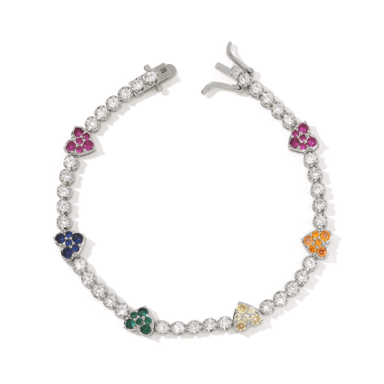 Ice Stone Colorful Heart Shaped Rainbow Tennis Bracelet