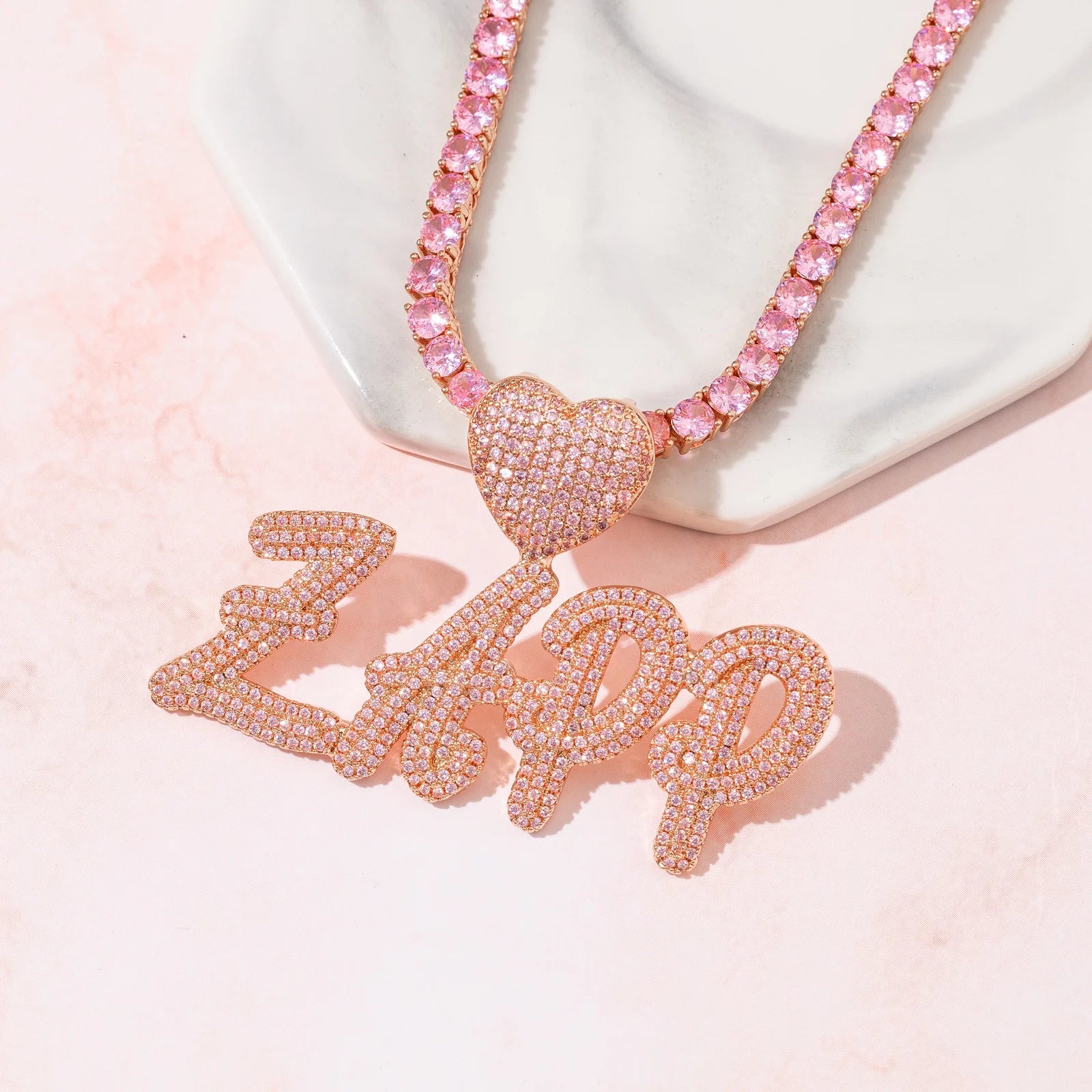 Iced Out Custom Name Pendant Heart Necklace 5A CZ Custom Jewelry Letter Pendant Necklace Girls necklace for Women