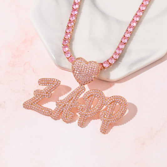 Iced Out Custom Name Pendant Heart Necklace 5A CZ Custom Jewelry Letter Pendant Necklace Girls necklace for Women