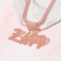 Iced Out Custom Name Pendant Heart Necklace 5A CZ Custom Jewelry Letter Pendant Necklace Girls necklace for Women