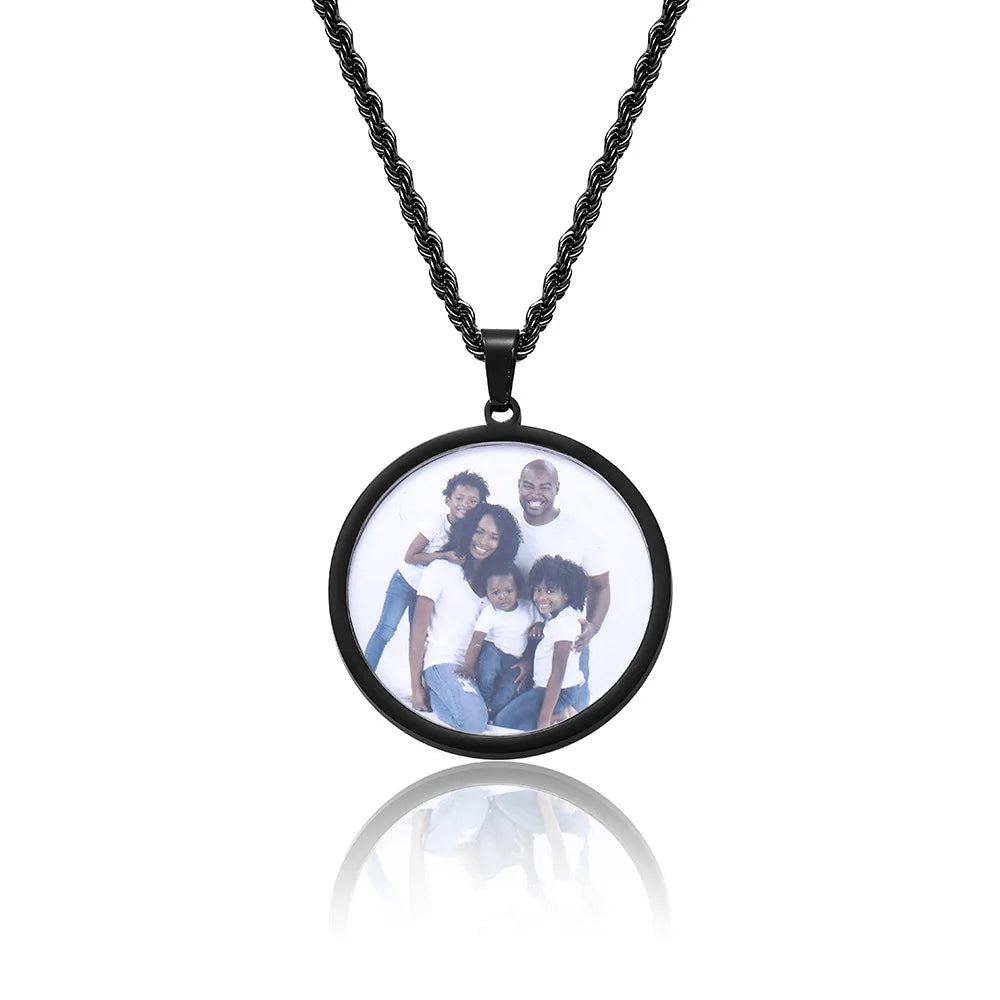 Top Icy DIY Customized Multicolor Stainless Steel Silver Gold Jewelry Circle Photo Necklace Private Photo Pendant