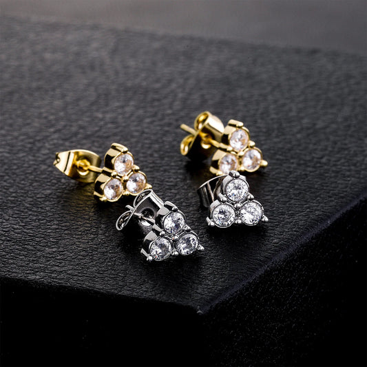 Ice Stone Baguette Diamond Stud Iced Out 18K Gold Earrings