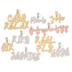 Ice Stone Double Layer Brush Font Iced Out Custom Necklace