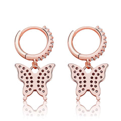 Ice Stone Hot Sale Korean Butterfly Iced Out CZ Rose Gold Earrings