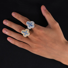 Ice Stone Hip Hop Blue Moissanite Cross Ring