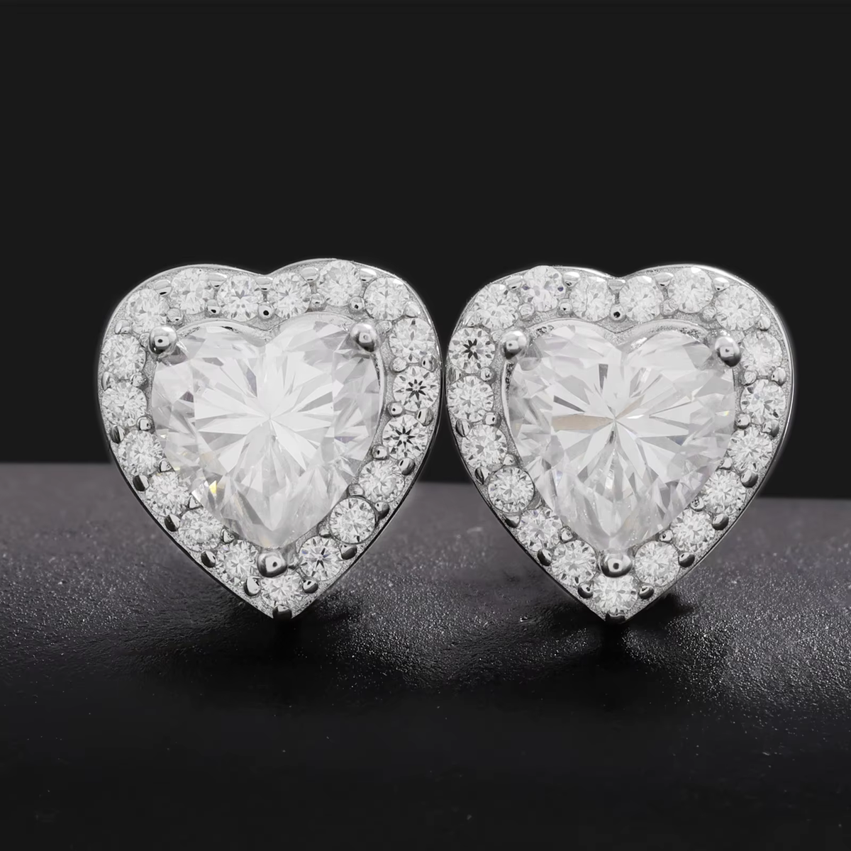 Ice Stone Iced Out VVS Moissanite Heart Earrings