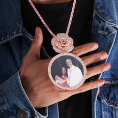 Ice Stone Custom 70MM Rose Hook CZ Photo Pendant Necklace