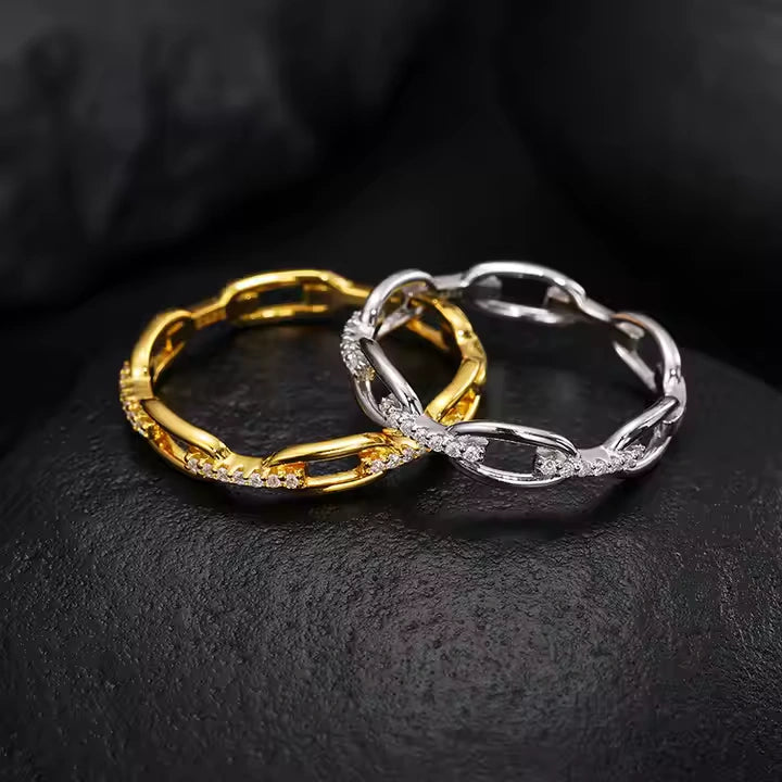 Top Icy Gold Plated 925 Sterling Silver VVS Moissanite Ring Fine Fashion Engagement Jewelry Diamond Wedding Cuban Ring Men Women