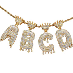 2022 hot selling men's bling bling Iced out letters crown initial letter necklace fashion bubble letter necklace