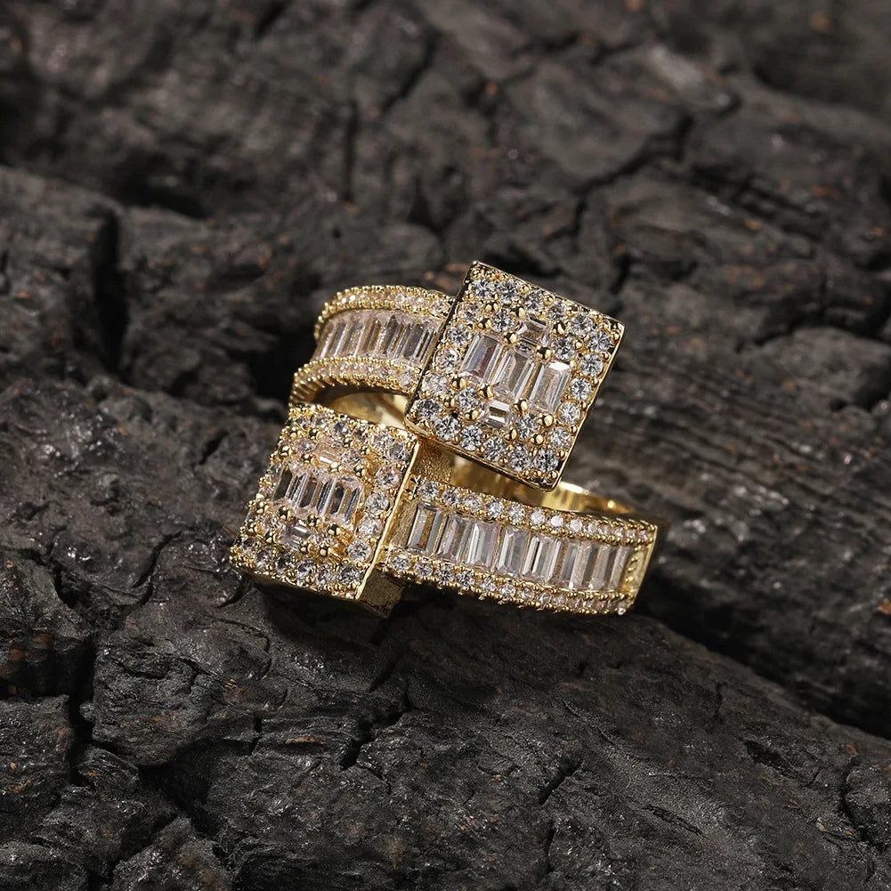 New designer hip hop iced out baguette ring man women fashion square shape party rock finger ring