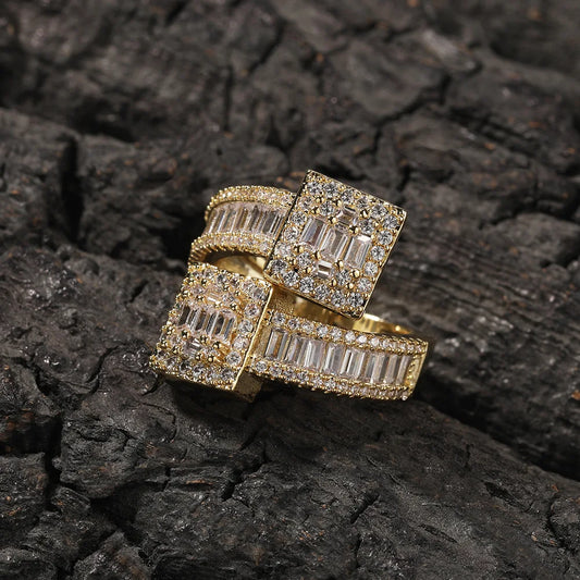 New designer hip hop iced out baguette ring man women fashion square shape party rock finger ring