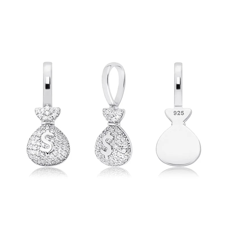 Trendy design colorful money bag pendant necklace men brass 14k gold plated cz stone dollar bag shape pendant necklace