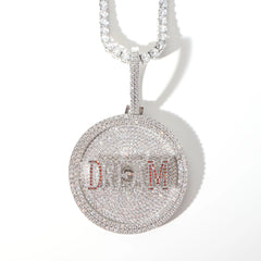 Round shape CZ iced out pendant custom name personalized hip hop initial letter round pendant necklace jewelry