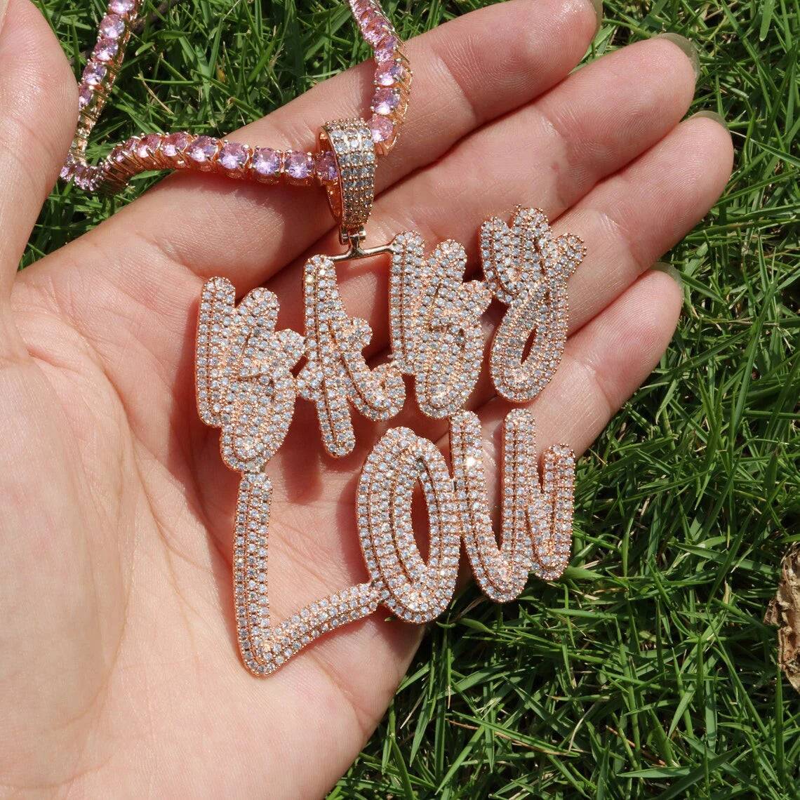 Brush Font 925 Sterling Silver D Color VVS Moissanite 14 Gold Rhodium Plated Personalized Name Necklace Custom Pendant Necklace